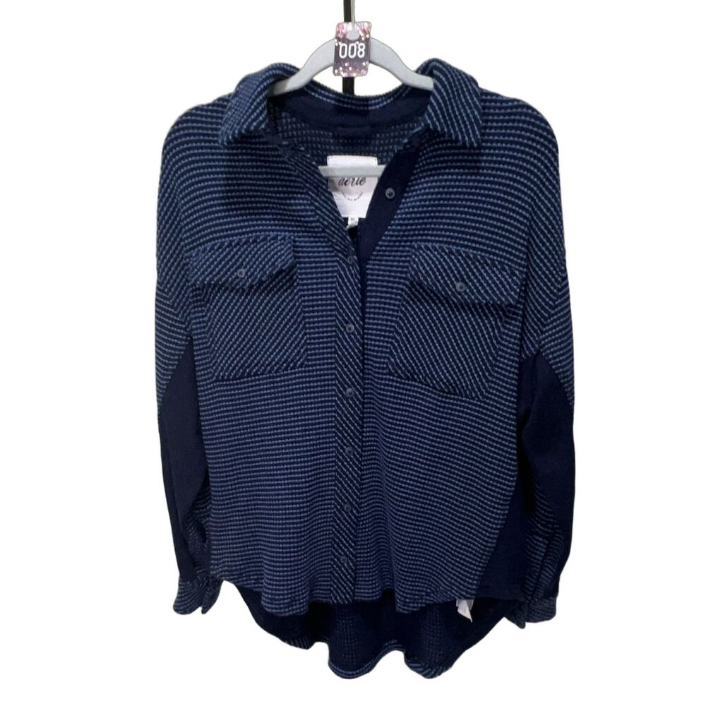 Aerie Womens XXS Lumberjane Navy WaffleKnit Oversized Shirt